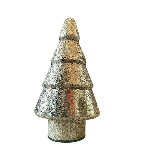 Metallic Gold Broken Fleck 13in Glass Christmas Tree Holiday Glam Made in India - Picture 9 of 10